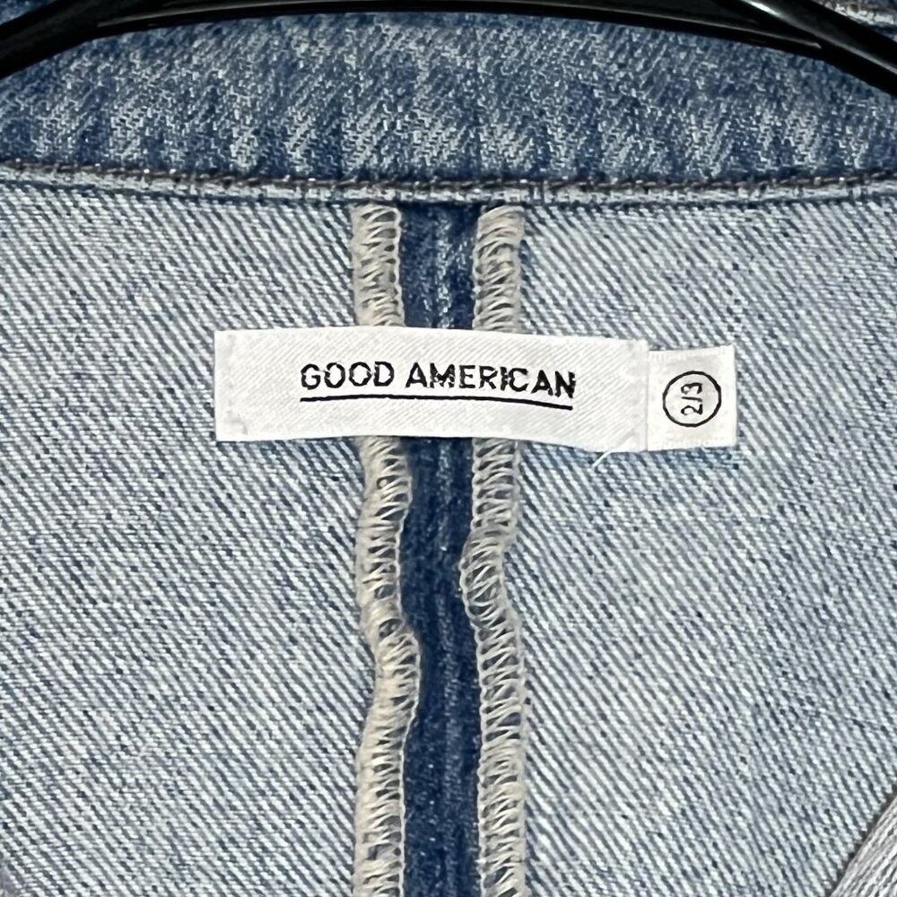 Good American Women’s Denim Jacket Size 2/3 Medium/ Large Blue Letter A Cotton - Picture 3 of 13